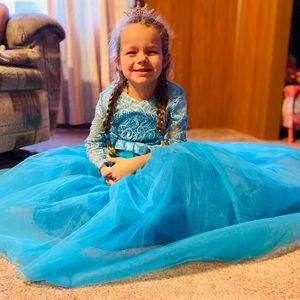 Blue lace dress.